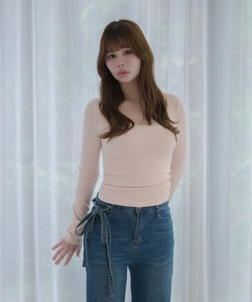 M DOLLY(エムドリー)の「Lace trim Claire tops / レーストリムクレアトップス(Tシャツ/カットソー・レディース・グレー/ピンク/アイボリー・FREE)」の18枚目の写真