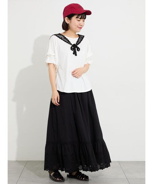 Samansa Mos2(サマンサ モスモス)の「【販路限定】裾レース切替ギャザースカート(スカート・レディース・オフホワイト/ブラック/ミント・F)」の5枚目の写真