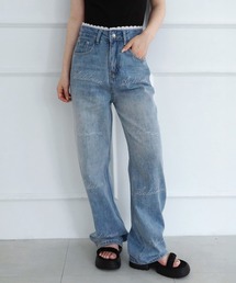 レースビーズレタリングデニムパンツ