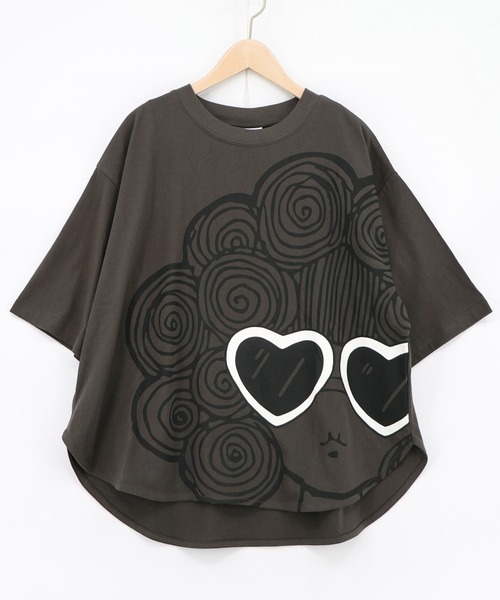 ScoLar（スカラー）の「162728：サングラススカラーちゃん UVプリントTシャツ（Tシャツ/カットソー・レディース・オフホワイト/チャコールグレー・M）」の2枚目の写真
