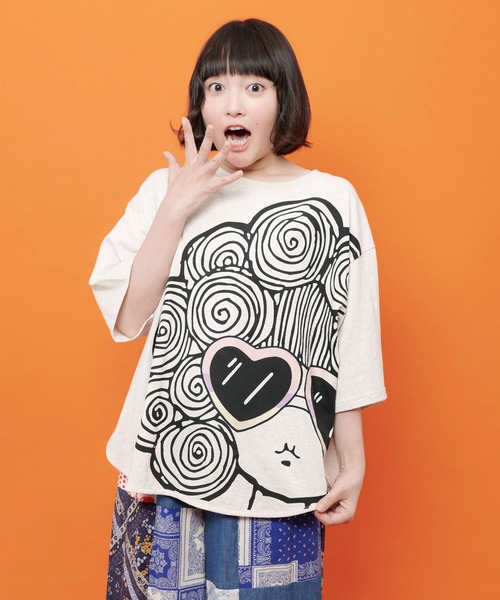 ScoLar（スカラー）の「162728：サングラススカラーちゃん UVプリントTシャツ（Tシャツ/カットソー・レディース・オフホワイト/チャコールグレー・M）」の4枚目の写真