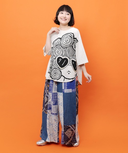 ScoLar（スカラー）の「162728：サングラススカラーちゃん UVプリントTシャツ（Tシャツ/カットソー・レディース・オフホワイト/チャコールグレー・M）」の5枚目の写真