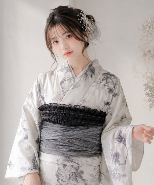 SOUBIEN(ソウビエン)の「フリル帯揚げ 浴衣・振袖向け 日本製 オーガンジー(和装小物・レディース・オフホワイト/ブラック/ライトブルー・FREE)」の12枚目の写真
