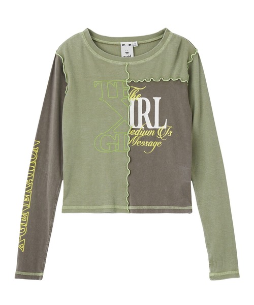 X-girl(エックスガール)の「FADED REMAKE STYLE L/S COMPACT TOP(Tシャツ/カットソー・レディース・バーガンディー/オリーブ・ONE SIZE)」の14枚目の写真