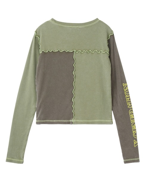 X-girl(エックスガール)の「FADED REMAKE STYLE L/S COMPACT TOP(Tシャツ/カットソー・レディース・バーガンディー/オリーブ・ONE SIZE)」の15枚目の写真