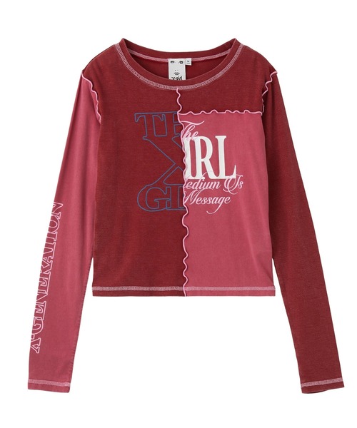 X-girl(エックスガール)の「FADED REMAKE STYLE L/S COMPACT TOP(Tシャツ/カットソー・レディース・バーガンディー/オリーブ・ONE SIZE)」の16枚目の写真