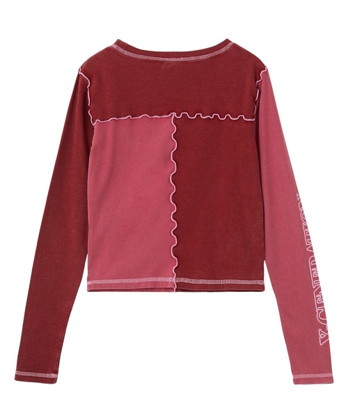 X-girl(エックスガール)の「FADED REMAKE STYLE L/S COMPACT TOP(Tシャツ/カットソー・レディース・バーガンディー/オリーブ・ONE SIZE)」の17枚目の写真
