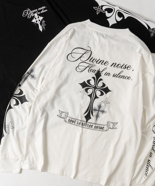 JOHN'S CLOSET(ジョンズクローゼット)の「【31】クロスプリント ロングスリーブTシャツ(Tシャツ/カットソー・メンズ・ブラック/ホワイト/ブラック系その他・MEDIUM/LARGE)」の2枚目の写真