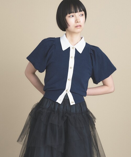 cloenc(クロエンス)の「【手洗い可】バイカラーポロニット(ニット/セーター・レディース・ブラウン系その他5/ライトグリーン系/ネイビー系4・02)」の3枚目の写真