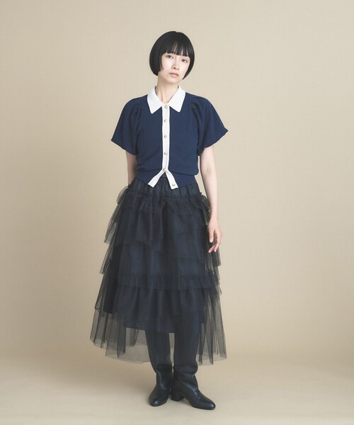 cloenc(クロエンス)の「【手洗い可】バイカラーポロニット(ニット/セーター・レディース・ブラウン系その他5/ライトグリーン系/ネイビー系4・02)」の4枚目の写真