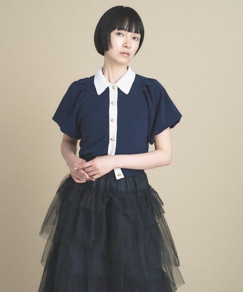 cloenc(クロエンス)の「【手洗い可】バイカラーポロニット(ニット/セーター・レディース・ブラウン系その他5/ライトグリーン系/ネイビー系4・02)」の6枚目の写真