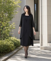 夏用フリルワンピース ブラックフォーマル ロング丈 前開き