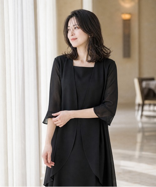 prendre la joie(プレンドレラジョア)の「夏用フリルワンピース ブラックフォーマル ロング丈 前開き(ワンピース・レディース・ブラック・11号/9号)」の2枚目の写真
