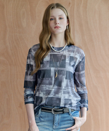 モノコラージュレタリングシースルーメッシュTシャツ