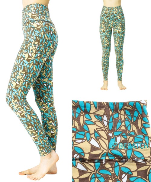 OLD BETTY'S(オールドベティーズ)の「BEPATCH ヨガパンツ (ハイウエスト柄)(レギンス/スパッツ・レディース・ターコイズブルー/カーキ・FREE)」の2枚目の写真