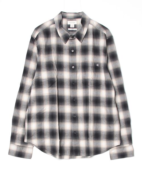 Calvin Klein（カルバン・クライン）の「シャツ - プレイドフランネルロングスリーブクラシックシャツ（シャツ/ブラウス・メンズ・ブラック/ネイビー・S/M/L/XL）」の8枚目の写真