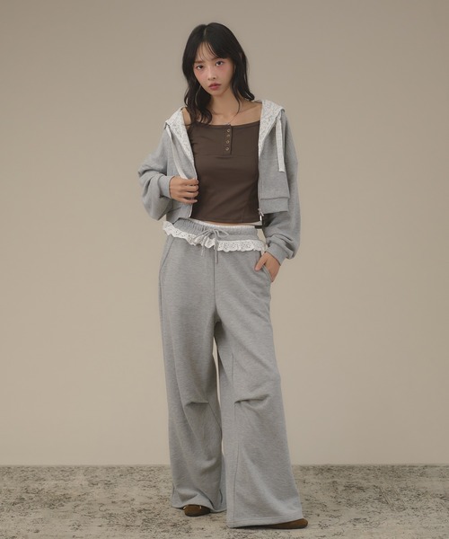 apres jour mignon(アプレジュールミニョン)の「【SETUP着用可能】レース付きスウェットパンツ(スウェットパンツ・レディース・杢グレー/ブラック/ブラウン系その他・MEDIUM/LARGE/SMALL)」の4枚目の写真