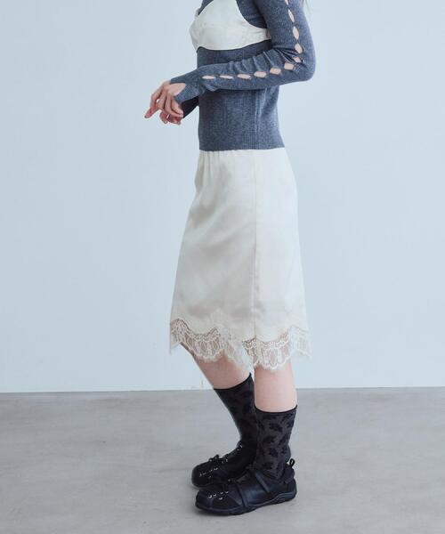 CODE A(コードエー)の「UKI UKI*CODE A|satin lace skirt(スカート・レディース・ピンク/オフホワイト・36/34)」の13枚目の写真