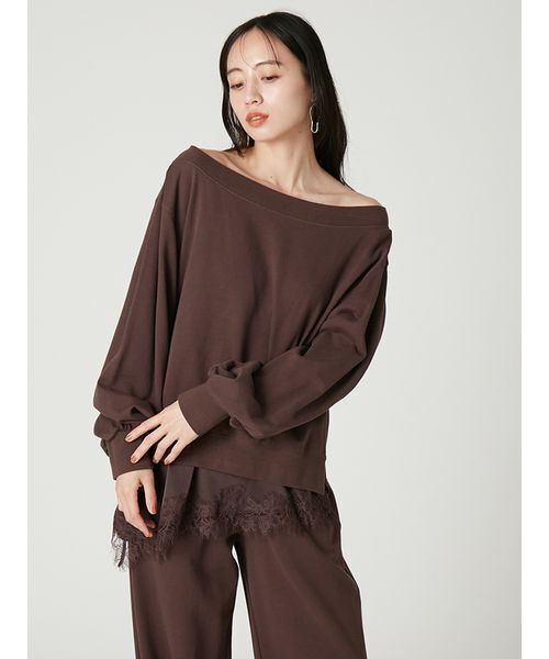 FRAY I.D(フレイアイディー)の「2wayレーストリムオフショルスウェット(Tシャツ/カットソー・レディース・アイボリー/ブラウン/グレー・F)」の6枚目の写真