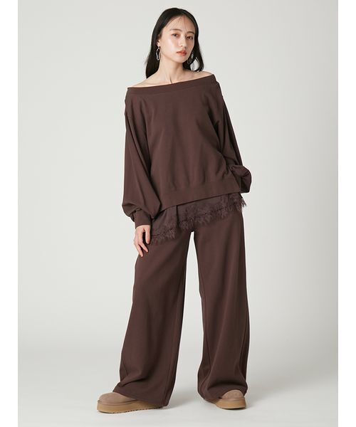 FRAY I.D(フレイアイディー)の「2wayレーストリムオフショルスウェット(Tシャツ/カットソー・レディース・アイボリー/ブラウン/グレー・F)」の9枚目の写真