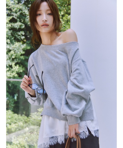 FRAY I.D(フレイアイディー)の「2wayレーストリムオフショルスウェット(Tシャツ/カットソー・レディース・アイボリー/ブラウン/グレー・F)」の2枚目の写真