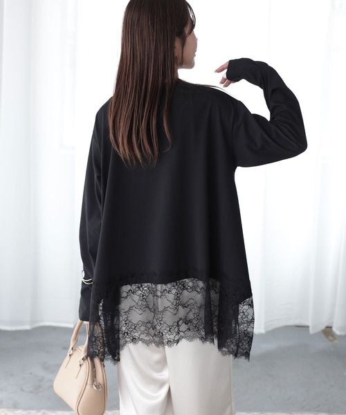 Riberry(リベリー)の「裾レースイレギュラーヘムロンT(Tシャツ/カットソー・レディース・オフホワイト/ブラック・FREE)」の7枚目の写真