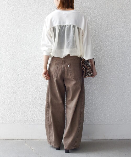 SHIPS any（シップス エニィ）の「〈洗濯機可能〉ワッフル シアー ドッキング ドロスト プルオーバー（Tシャツ/カットソー・レディース・ホワイト/ブラック/ブラウン・ONE SIZE）」の5枚目の写真