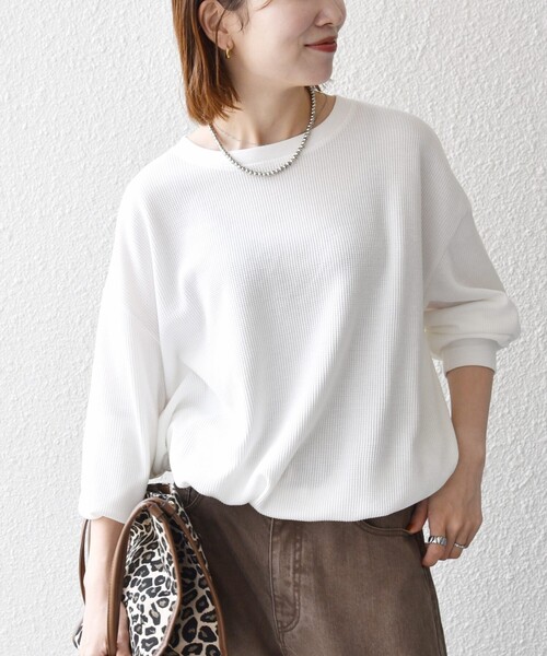 SHIPS any（シップス エニィ）の「〈洗濯機可能〉ワッフル シアー ドッキング ドロスト プルオーバー（Tシャツ/カットソー・レディース・ホワイト/ブラック/ブラウン・ONE SIZE）」の6枚目の写真