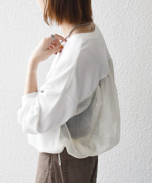 SHIPS any（シップス エニィ）の「〈洗濯機可能〉ワッフル シアー ドッキング ドロスト プルオーバー（Tシャツ/カットソー・レディース・ホワイト/ブラック/ブラウン・ONE SIZE）」の7枚目の写真