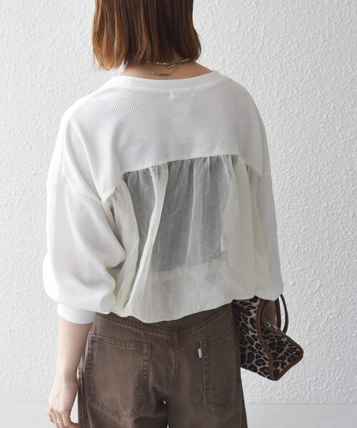 SHIPS any（シップス エニィ）の「〈洗濯機可能〉ワッフル シアー ドッキング ドロスト プルオーバー（Tシャツ/カットソー・レディース・ホワイト/ブラック/ブラウン・ONE SIZE）」の8枚目の写真