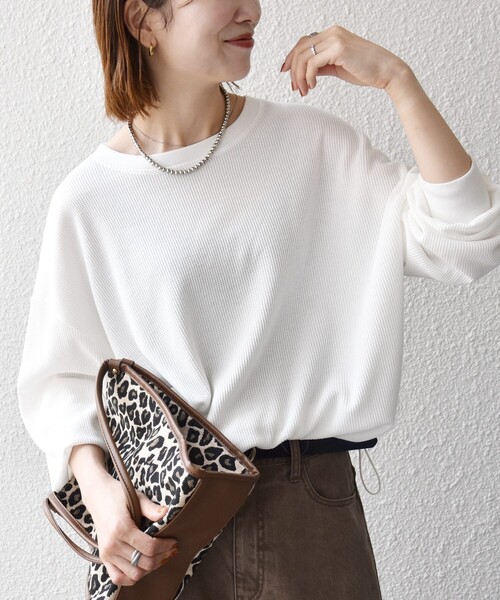 SHIPS any（シップス エニィ）の「〈洗濯機可能〉ワッフル シアー ドッキング ドロスト プルオーバー（Tシャツ/カットソー・レディース・ホワイト/ブラック/ブラウン・ONE SIZE）」の11枚目の写真