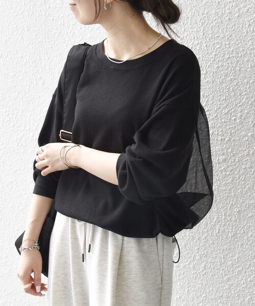 SHIPS any（シップス エニィ）の「〈洗濯機可能〉ワッフル シアー ドッキング ドロスト プルオーバー（Tシャツ/カットソー・レディース・ホワイト/ブラック/ブラウン・ONE SIZE）」の14枚目の写真