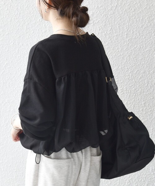 SHIPS any（シップス エニィ）の「〈洗濯機可能〉ワッフル シアー ドッキング ドロスト プルオーバー（Tシャツ/カットソー・レディース・ホワイト/ブラック/ブラウン・ONE SIZE）」の15枚目の写真