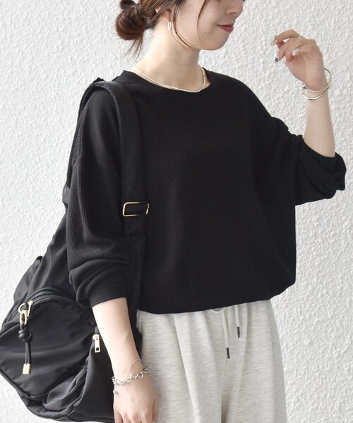 SHIPS any（シップス エニィ）の「〈洗濯機可能〉ワッフル シアー ドッキング ドロスト プルオーバー（Tシャツ/カットソー・レディース・ホワイト/ブラック/ブラウン・ONE SIZE）」の16枚目の写真