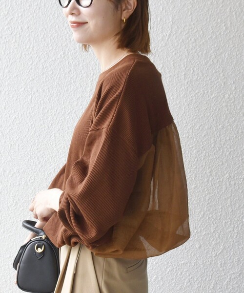 SHIPS any（シップス エニィ）の「〈洗濯機可能〉ワッフル シアー ドッキング ドロスト プルオーバー（Tシャツ/カットソー・レディース・ホワイト/ブラック/ブラウン・ONE SIZE）」の21枚目の写真