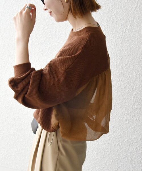 SHIPS any（シップス エニィ）の「〈洗濯機可能〉ワッフル シアー ドッキング ドロスト プルオーバー（Tシャツ/カットソー・レディース・ホワイト/ブラック/ブラウン・ONE SIZE）」の22枚目の写真
