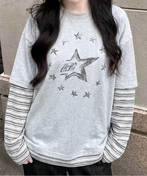 SHEENA(シーナ)の「スターロゴプリントフェイクレイヤード長袖トップス(Tシャツ/カットソー・レディース・グレー・M)」の12枚目の写真