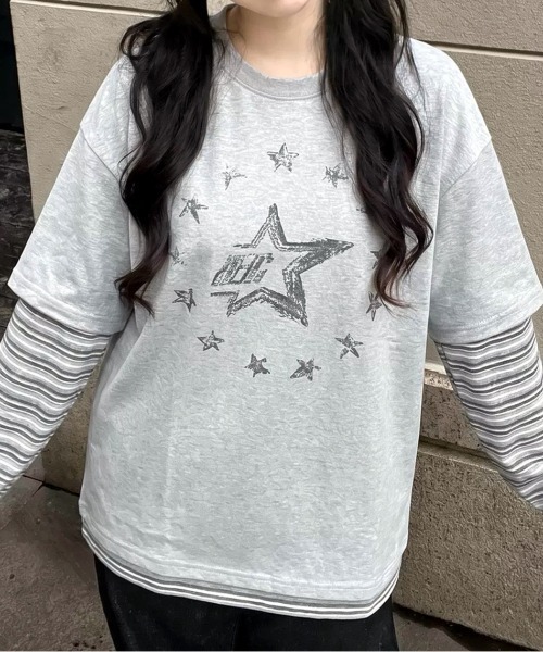 SHEENA(シーナ)の「スターロゴプリントフェイクレイヤード長袖トップス(Tシャツ/カットソー・レディース・グレー・M)」の10枚目の写真