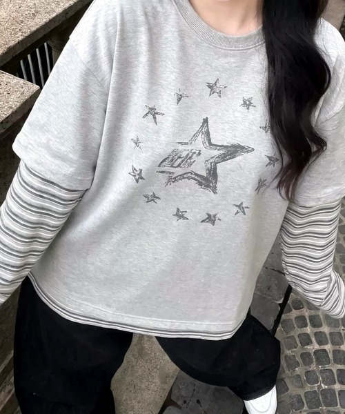SHEENA(シーナ)の「スターロゴプリントフェイクレイヤード長袖トップス(Tシャツ/カットソー・レディース・グレー・M)」の9枚目の写真