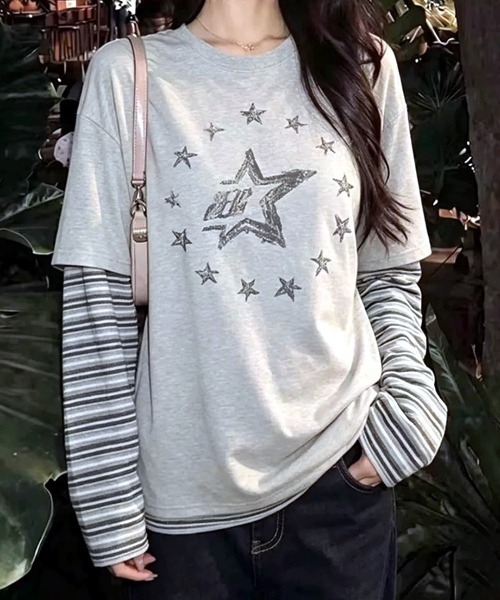 SHEENA(シーナ)の「スターロゴプリントフェイクレイヤード長袖トップス(Tシャツ/カットソー・レディース・グレー・M)」の7枚目の写真
