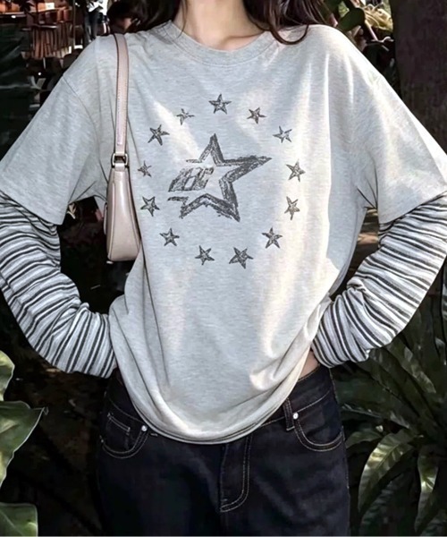 SHEENA(シーナ)の「スターロゴプリントフェイクレイヤード長袖トップス(Tシャツ/カットソー・レディース・グレー・M)」の4枚目の写真