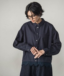 レースドッキングストライプクロップドシャツ