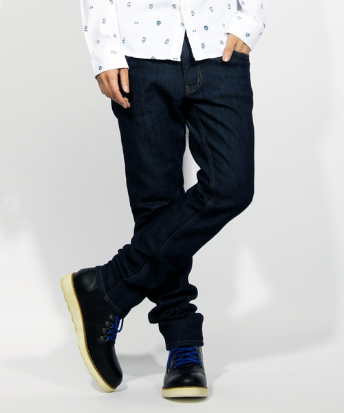 ８(eight)（エイト）の「テーパードスキニーパンツ  デニムジーンズ（デニムパンツ・メンズ・ネイビー/ベージュ/ブラック/ホワイト/ブルー/カーキ・MEDIUM/SMALL/X-LARGE/LARGE）」の5枚目の写真