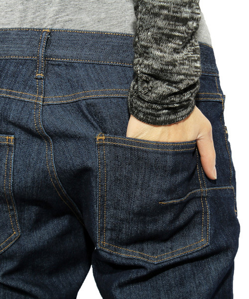 ８(eight)（エイト）の「テーパードスキニーパンツ  デニムジーンズ（デニムパンツ・メンズ・ネイビー/ベージュ/ブラック/ホワイト/ブルー/カーキ・MEDIUM/SMALL/X-LARGE/LARGE）」の13枚目の写真