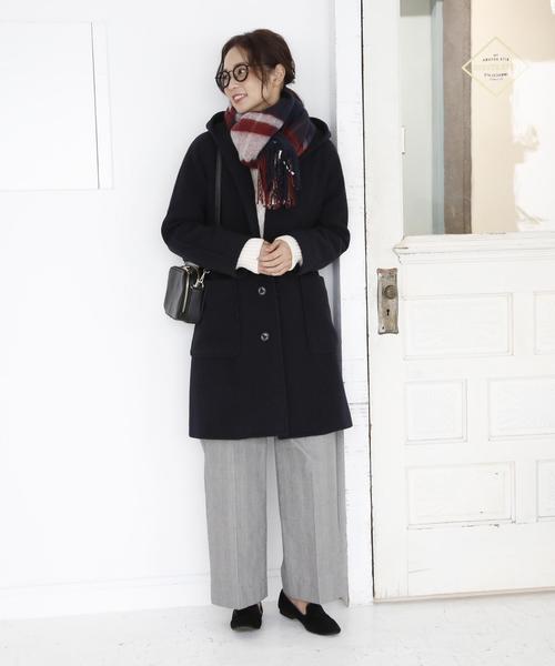 coen（コーエン）の「フェザータッチチェックストール(ブラック⇒ WEB限定カラー)(マフラー)（ストール/ショール・レディース・ブラック/レッド/グリーン/ワイン/ライトブルー・FREE）」の21枚目の写真