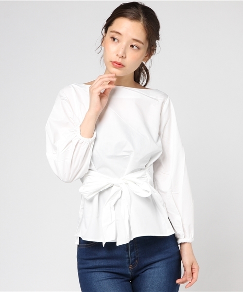 Pierrot(ピエロ)の「ウエストリボン付き ボリューム袖ブラウス(シャツ/ブラウス・レディース・オフホワイト/ベージュ/カーキ/ネイビー・L/M)」の13枚目の写真