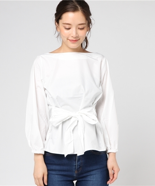 Pierrot(ピエロ)の「ウエストリボン付き ボリューム袖ブラウス(シャツ/ブラウス・レディース・オフホワイト/ベージュ/カーキ/ネイビー・L/M)」の12枚目の写真