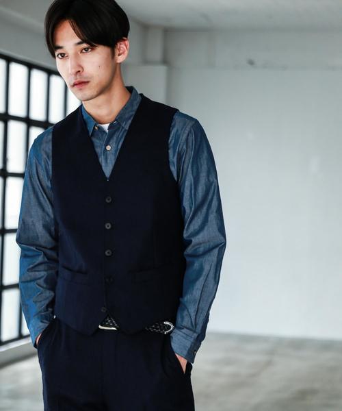 green label relaxing（グリーンレーベルリラクシング）の「NM シャンブレー ミニレギュラーカラー シャツ ◆（シャツ/ブラウス・メンズ・ネイビー/コバルトブルー・LARGE/X-LARGE/MEDIUM/SMALL/X-SMALL）」の6枚目の写真