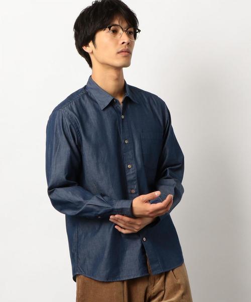 green label relaxing（グリーンレーベルリラクシング）の「NM シャンブレー ミニレギュラーカラー シャツ ◆（シャツ/ブラウス・メンズ・ネイビー/コバルトブルー・LARGE/X-LARGE/MEDIUM/SMALL/X-SMALL）」の7枚目の写真