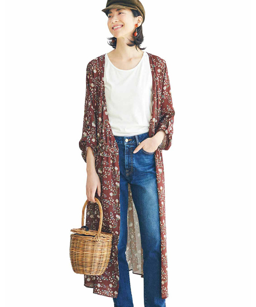 IEDIT（イディット）の「ＩＥＤＩＴ　はおりにもなる花柄カシュクールワンピース（ワンピース・レディース・グリーン/ブラウン/ブラック・LARGE/MEDIUM/SMALL/X-LARGE/XX-LARGE）」の3枚目の写真